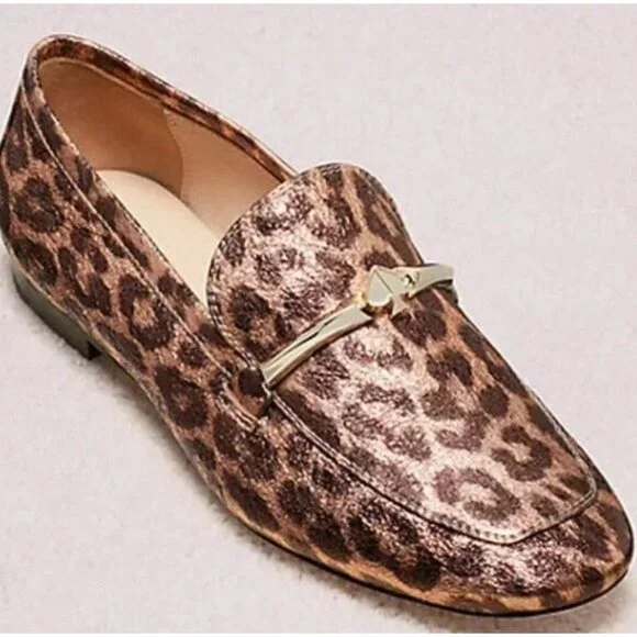 Kate Spade New York Lana Loafer Flats Bronze Leather Animal Print Size 8 NIB - Picture 1 of 8
